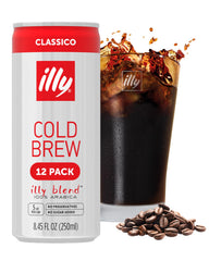 illy Classico cold brew can, side view, emphasizes ready-to-drink convenience.