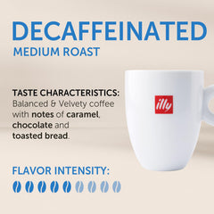 illy Classico Decaf with caramel notes offering a mild, balanced flavor.