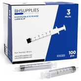 BH SUPPLIES 3ml Luer Slip syringe in box, showcasing sterile packaging for easy use.