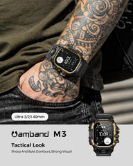 amBand Rugged Case with Band for Apple Watch Ultra 3/2/1 49mm – M3 Military-Grade Shockproof Case + Screen Protector Kit