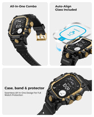 amBand Rugged Case with Band for Apple Watch Ultra 3/2/1 49mm – M3 Military-Grade Shockproof Case + Screen Protector Kit