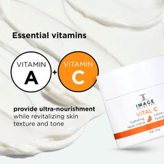 IMAGE Skincare Vital C Hydrating Repair Crème label detail emphasizes vitamin C and retinol.