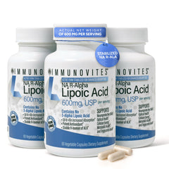 IMMUNOVITES stabilized R-ALA bottle highlights high-potency formula for daily antioxidant support