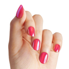 imPRESS ColorFX solid red pearlescent finish on short oval nails.