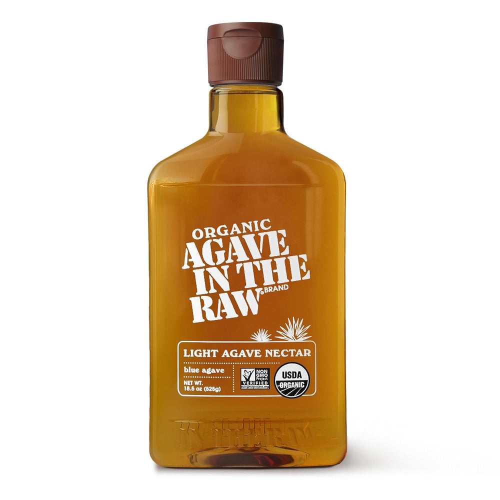 IN THE RAW Organic Light Agave Nectar bottle pour highlights smooth sweetness for beverages