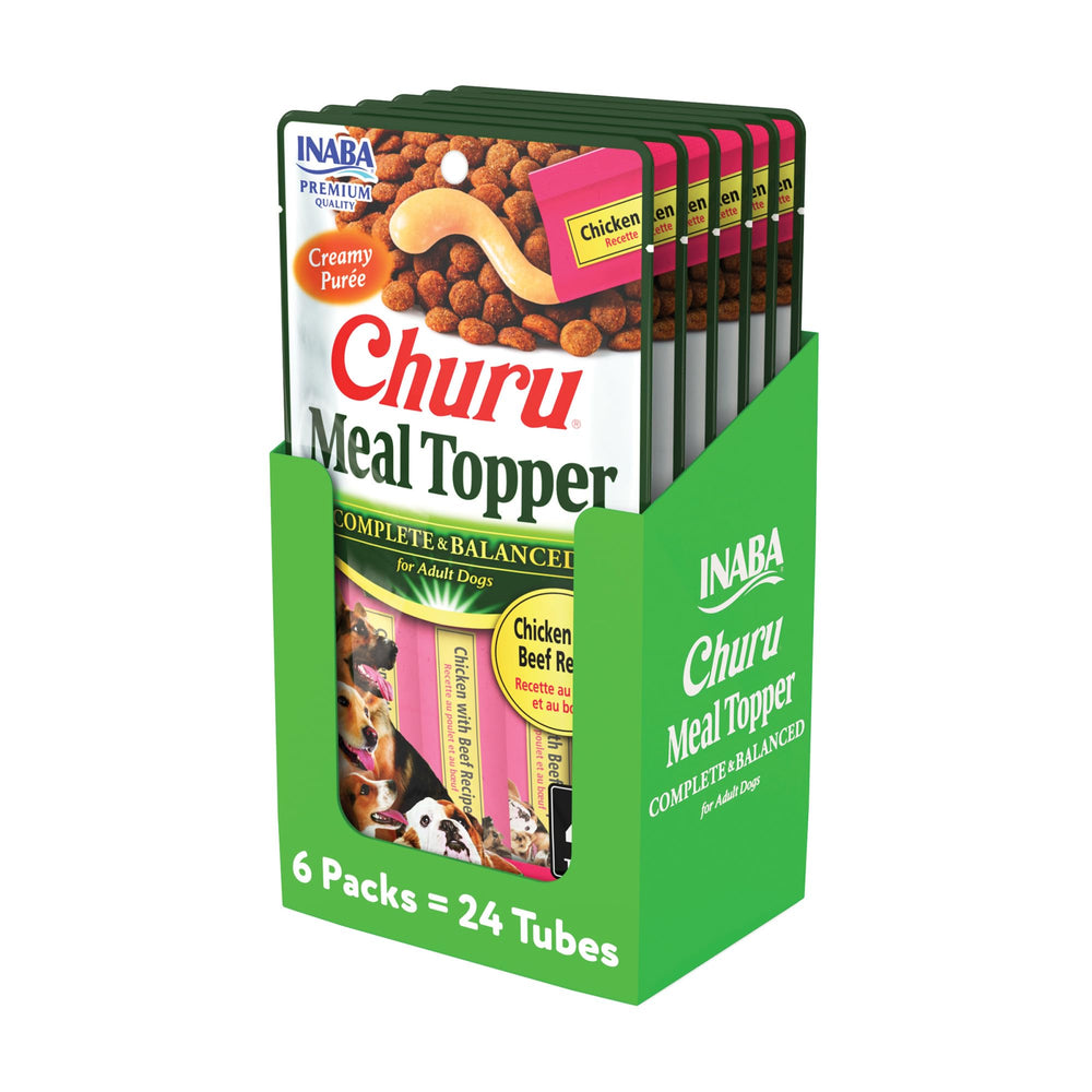 INABA Churu meal topper chicken-beef closeup shows creamy texture for hydration.