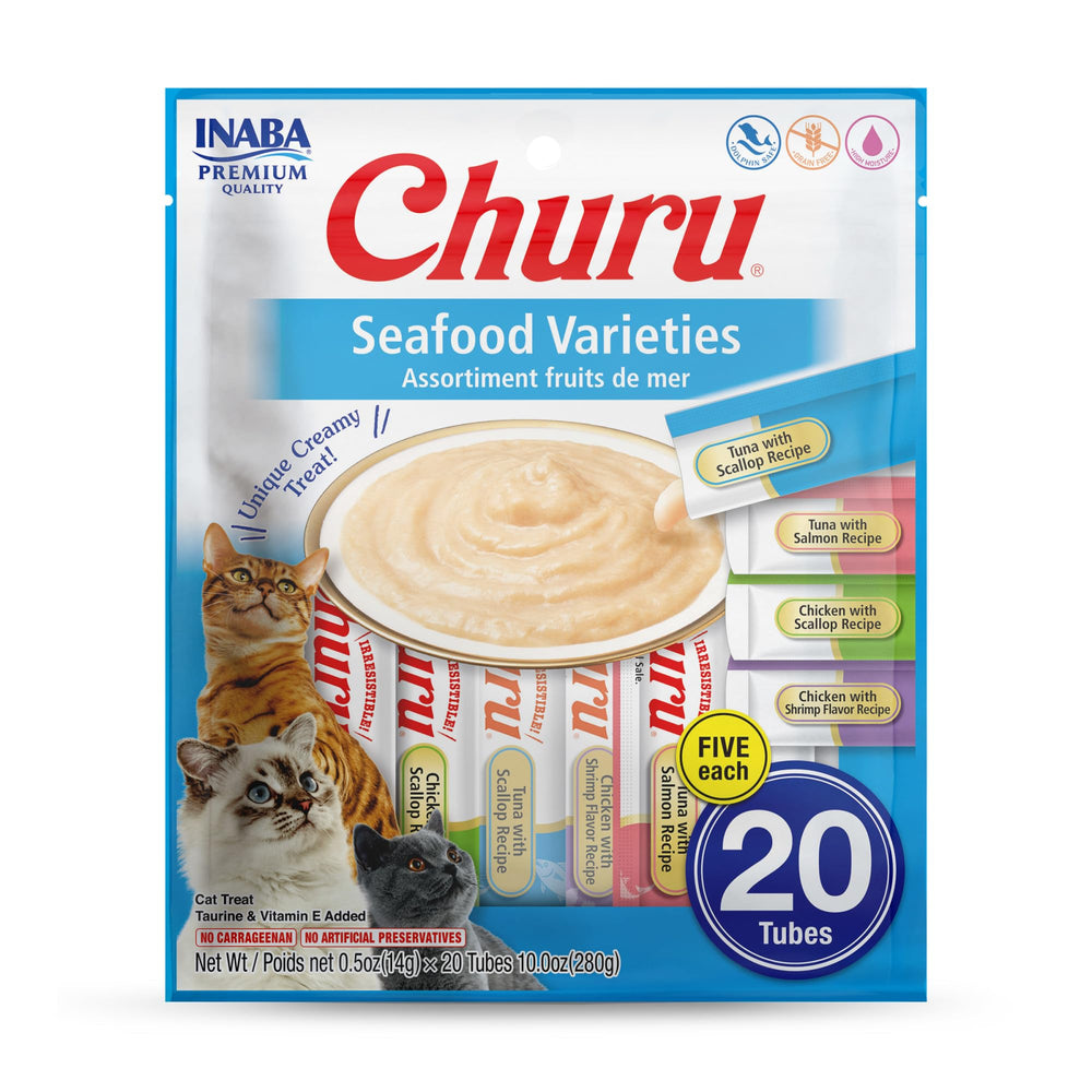 INABA Churu Seafood Variety tubes pack for convenient multi-pack treats.