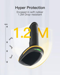 Inateck barcode scanner performing laser reading of a 1D code