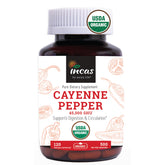 Incas by Asiya Life cayenne bottle for daily supplement routine and potential digestive support.
