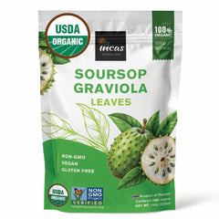 Packaging seal on Incas by Asiya Life soursop leaves preserves freshness.