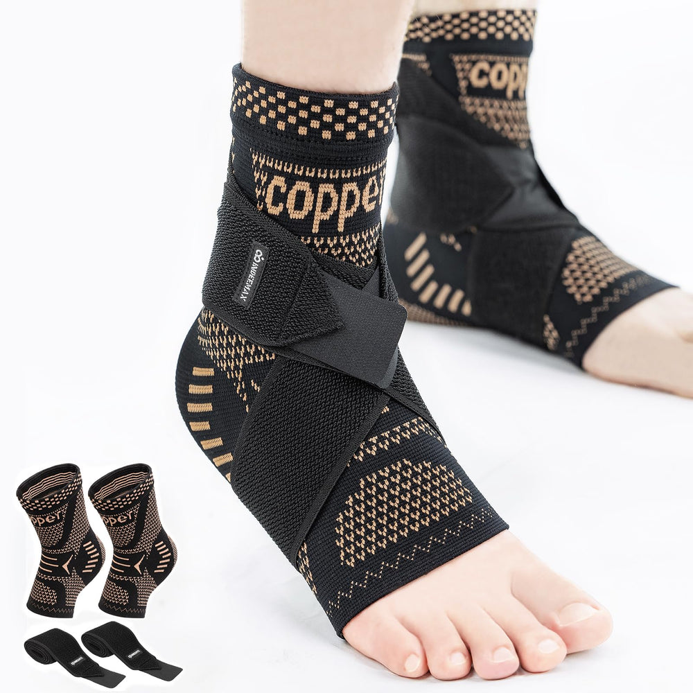 INDEEMAX copper ankle brace front view shows breathable, comfortable design for daily wear