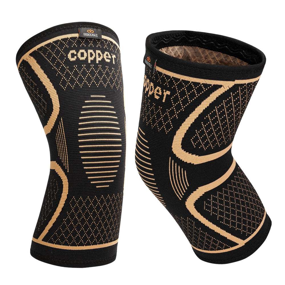 INDEEMAX copper knee brace packaging with anti-slip band for secure wear