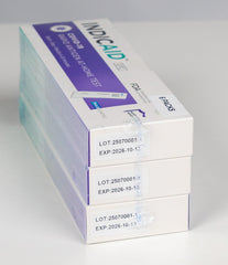 INDICAID box packaging open with kit contents for quick testing.