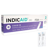 INDICAID COVID-19 rapid test box front view for home testing convenience.