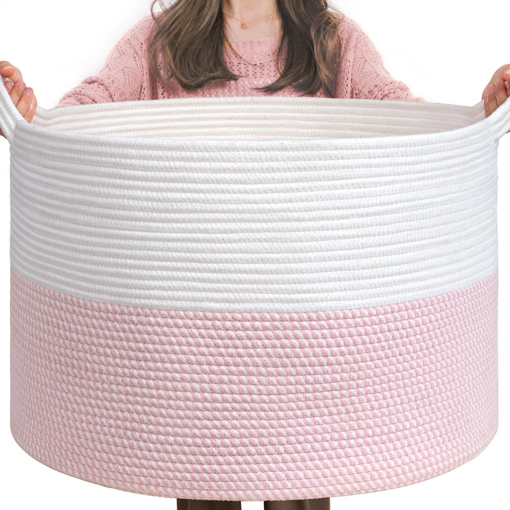 INDRESSME XXXLarge pink storage basket with handle ideal for easy laundry and toy storage.
