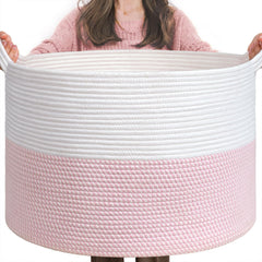 INDRESSME XXXLarge pink storage basket with handle ideal for easy laundry and toy storage.