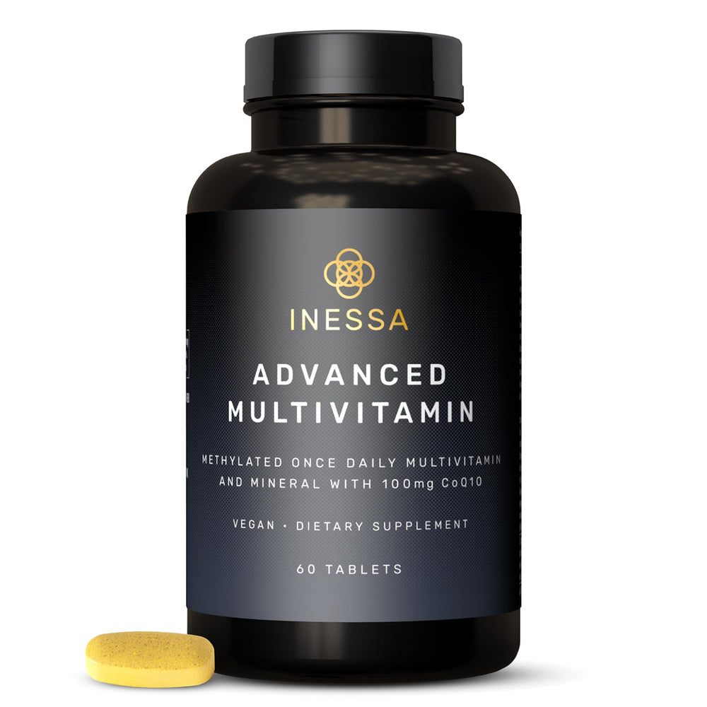 Inessa methylated multivitamin bottle packaging illustrates all in one daily wellness support.