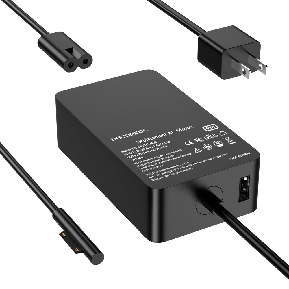 INEXEWOC 65W Surface Pro charger unit powering Surface devices efficiently on the go.