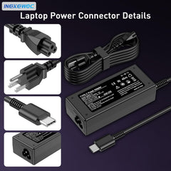 INEXEWOC 65W USB-C charger side view, slim profile for easy storage.