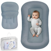Infant Support Cushion grayish-blue cover close-up shows soft cotton texture for comfort