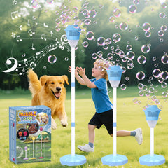 Infowush Bubble Machine shows vertical display for outdoor parties and tall bubble effects.