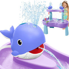 Infowush Whale Water Table Pump with top spray enhances outdoor play