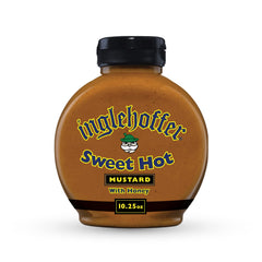 Inglehoffer Sweet Hot Mustard bottle showing bold honey-sweet heat for sandwiches