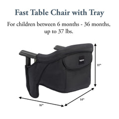 Inglesina Fast Table Chair folded for travel, fits in small spaces.