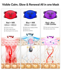 INIA red light mask wearing on face showing comfortable fit during treatment.