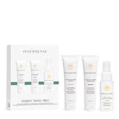 INNERSENSE Hydrating Travel Trio bottle pour shows sulfate-free cleansing with moisture restoration.