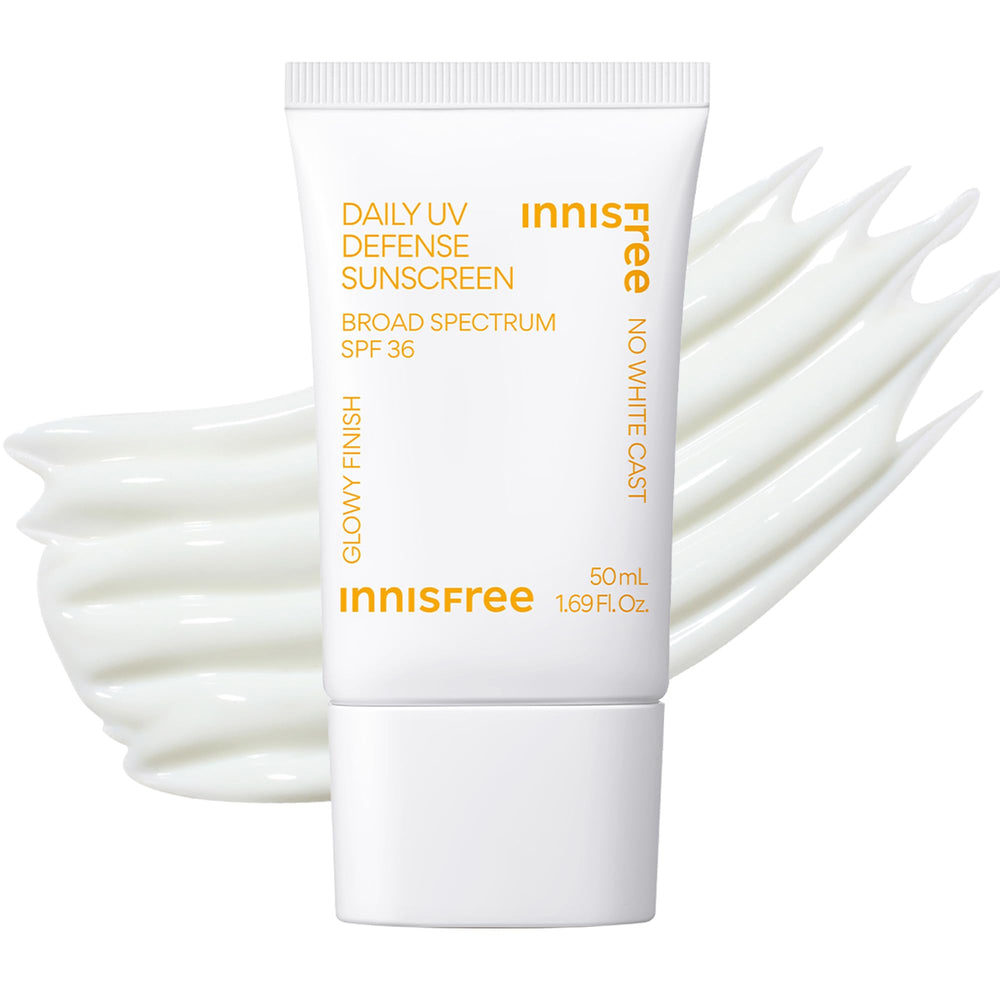 Innisfree Daily UV Defense SPF 36 bottle front shows a lightweight, dewy sunscreen.