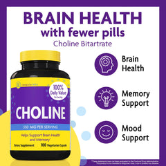 InnovixLabs Choline capsules closeup highlighting potent 550 mg formula for cognitive support.