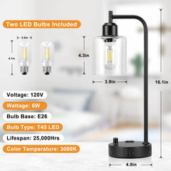 Innqoo bedside lamp showing USB-C and USB ports for easy charging.