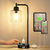 Innqoo bedside lamp with nightstand glass shade for warm bedside ambience