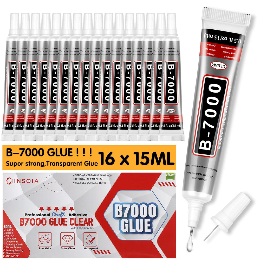 INSOIA B7000 rhinestone glue 16-tube kit for fresh, precise bedazzling on jewelry