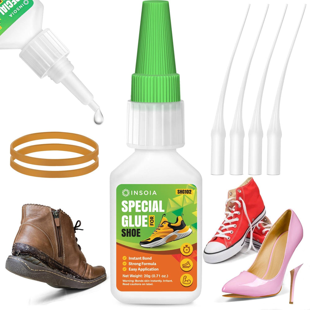 INSOIA Clear Glue bottle front for strong footwear bonding.