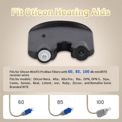 Inspack wax guard attached to hearing aid receiver illustrating protective barrier.