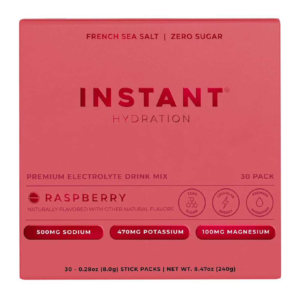 Instant Hydration Raspberry packets front label for on-the-go hydration