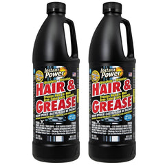 Instant Power bottle being poured to clear a clogged drain with hair and grease