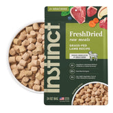 Instinct FreshDried Bites, grass-fed lamb close-up, showcasing real meat for lean muscles.