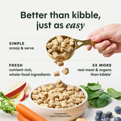 Instinct FreshDried Bites raw ingredients display emphasizes preserved nutrients and minimal processing.