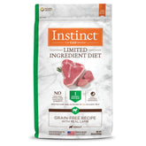 Instinct Limited Ingredient Diet lamb dry dog food bag shows simple ingredient list for sensitive dogs.