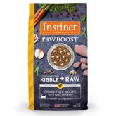 Instinct Raw Boost bag front highlights real chicken and grain-free formula.