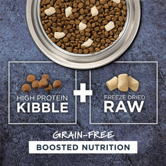 Instinct Raw Boost texture variety with crunchy kibble and soft freeze-dried bites.