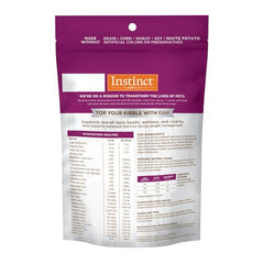 Instinct Raw Boost Mixers bag back highlights grain-free formula and ingredients.