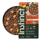 Instinct RawBoost gut health chicken kibble bowl showcases real chicken for balanced nutrition