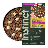 Instinct RawBoost Small Breed chicken-first-ingredient supports lean muscles.