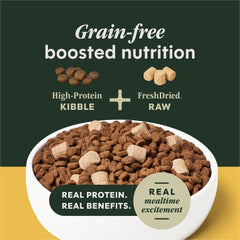 Instinct RawBoost small breed serving in a bowl highlights protein for active dogs
