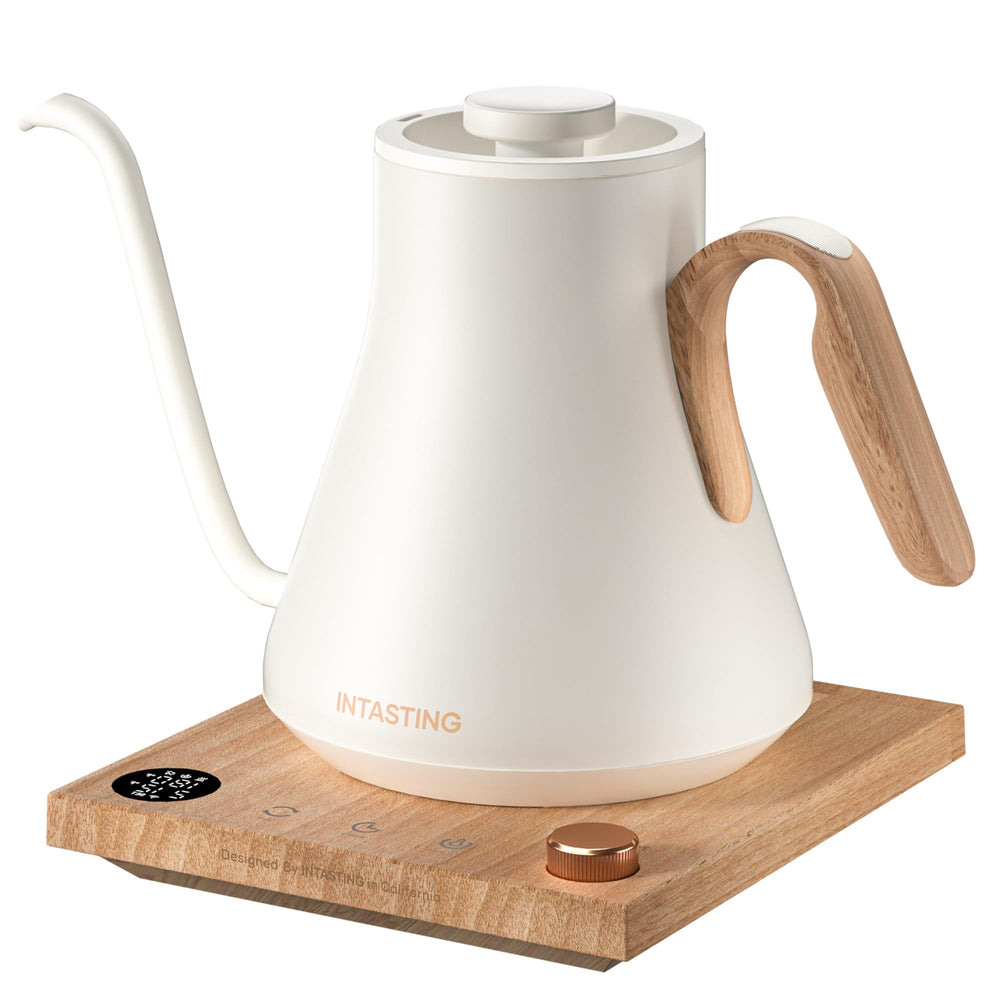 INTASTING electric kettle with gooseneck spout for precise pour-over control.