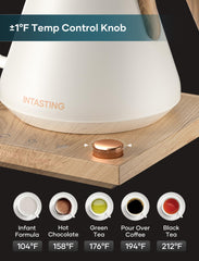 INTASTING kettle with 100% stainless steel interior for pure, safe pours.